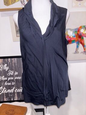 Ann Taylor Black Sleeveless V-Neck Tie-Front Blouse